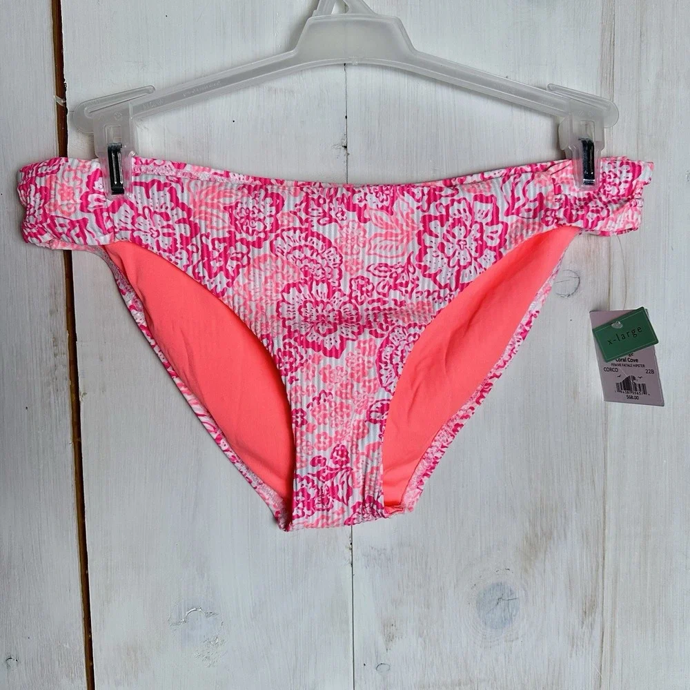 Sunsets Femme Fatale Hipster Bikini Bottom Pink Coral Cove Floral Sz XL NWT‎ $68
